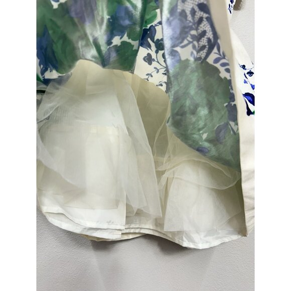 Janie & Jack Floral Dress Sz 3 Satin Ivory Blue & Green Formal Occasion Holiday - Picture 9 of 12
